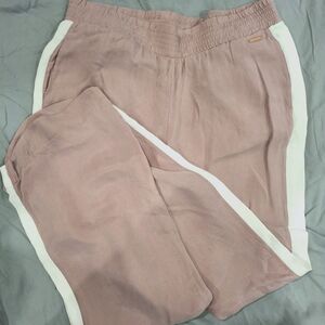 Sweaty Betty Silky Pink Pants w/White Side Stripe